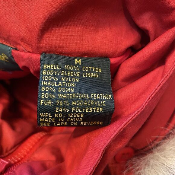 Vintage Zeelander USA Duck Down Jacket Coat Parka Mens Red Medium Hood - Picture 7 of 7